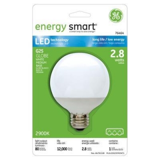 10W Replacement 2.8W Globe G25 LED Bulb Warm, White-GE Energy Smart 
