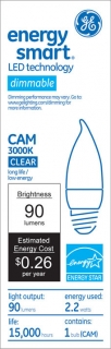Ge Energy Smart 10w Replacement 2.2w Candle Ca11 Led Bulb Warm, Dim, Clear, E26