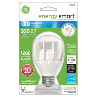 100W Replacement 27W A19 LED Bulb -GE Energy Smart 