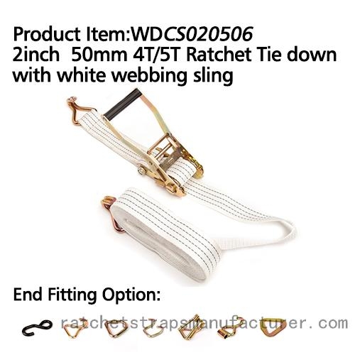 Wdcs020506 2inch 50mm 4t5t Ratchet Tie Down With White Webbing Sling