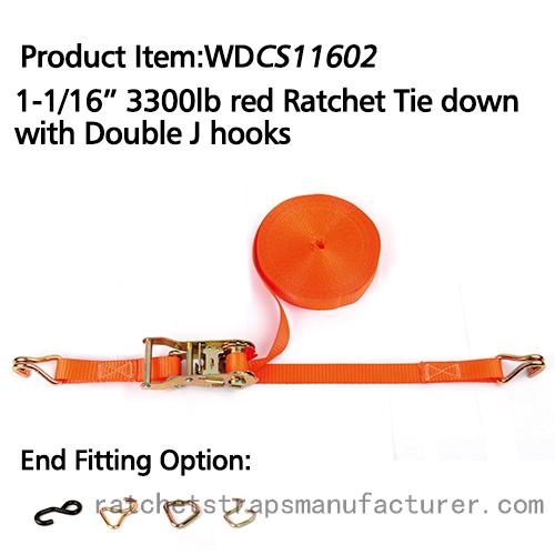 Wdcs11602 1-116 3300lbs Red Ratchet Tie Down With Double J Hooks