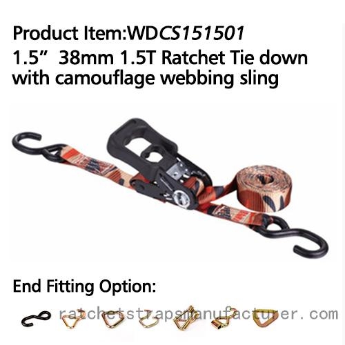 Wdcs151501 1.5inch 38mm 1.5t Ratchet Tie Down With Camouflage Webbing Sling