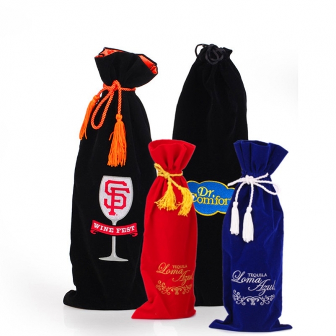 Cotton Bottle Bag, Wine Bottle Packing Bag, Velvet Bottle Bag, Promotional Bags