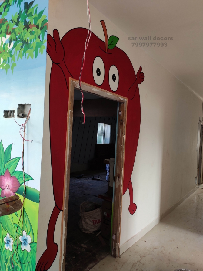 Cartoon wall painting for play school in Hyderabad