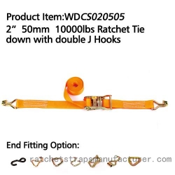 WDCS020505 2â€ 50mm 10000lbs Ratchet Tie down with double J Hooks